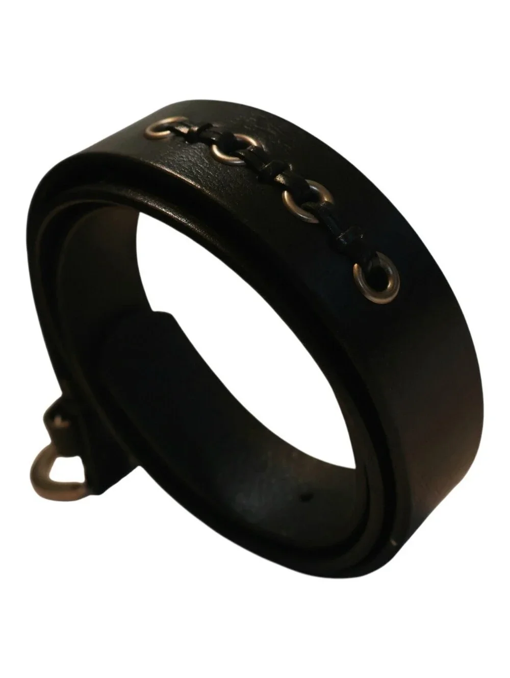 Vintage 90s Rolfs Black Leather Belt with Chain Detail Size Large